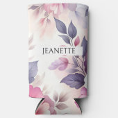 ピンクかわいらしと紫のフローラパーソナライズされた スリム缶クーラー (正面)