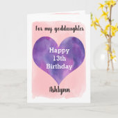 ピンクかわいらしと紫の女神13歳の誕生日 カード (黄色い花)