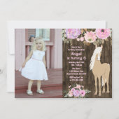 ピンクかわいらしと紫の花写真馬誕生日 招待状 (正面)