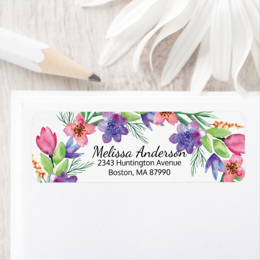 ピンクかわいらしと紫の花差出人住所ラベル ラベル (インサイチュ)