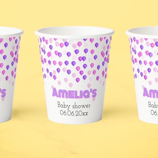 ピンクかわいらしと紫の赤ちゃんシャワー 紙コップ