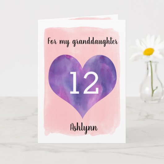 ピンクかわいらしと紫の12誕生日孫娘 カード (小さな植物)