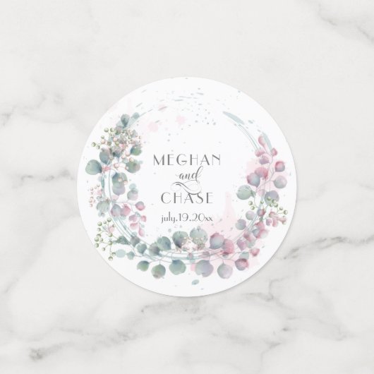 ピンクかわいらしと緑のユーカリ コンフェッティ (スモール正面)