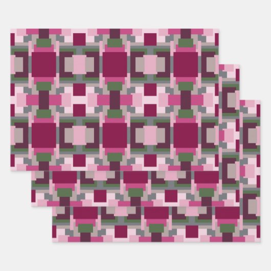 ピンクかわいらしと緑の色のブロックで ラッピングペーパーシート (セット)