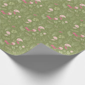 ピンクかわいらしと緑の鳥と葉の子供 ラッピングペーパー (角)