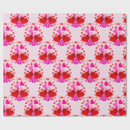 ピンクかわいらしと赤いハートのバレンタインデー ラッピングペーパー (フラット)