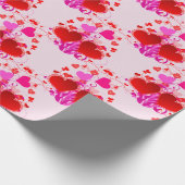 ピンクかわいらしと赤いハートのバレンタインデー ラッピングペーパー (角)