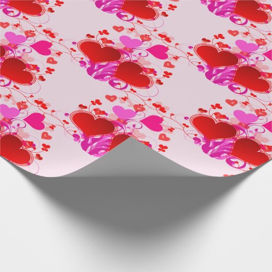 ピンクかわいらしと赤いハートのバレンタインデー ラッピングペーパー (角)