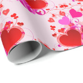ピンクかわいらしと赤いハートのバレンタインデー ラッピングペーパー (ロールコーナー)