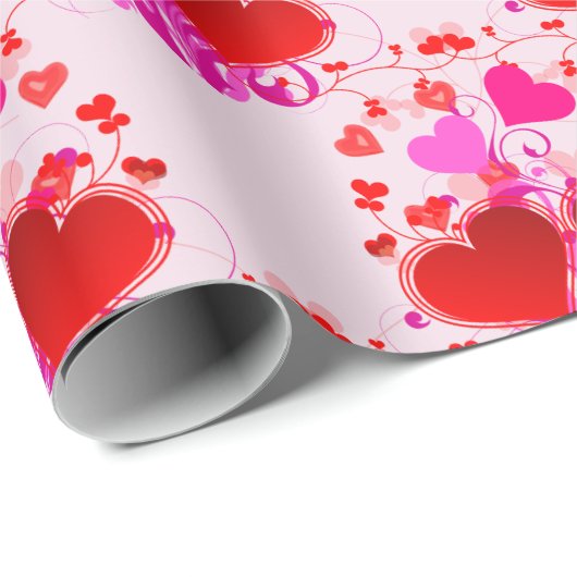 ピンクかわいらしと赤いハートのバレンタインデー ラッピングペーパー (ロールコーナー)