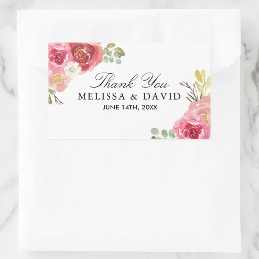 ピンクかわいらしと赤のステッカー 長方形シール (バッグ)