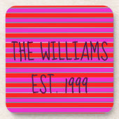 ピンクかわいらしと赤のストライプ コースター (正面)