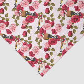 ピンクかわいらしと赤のバラに止まる鳥たち 薄葉紙 (詳細)