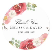 ピンクかわいらしと赤の水彩花ありがとう