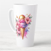 ピンクかわいらしと金ゴールドのアイスクリームコーンパーソナライズされた カフェラテマグ (左アングル)