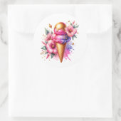 ピンクかわいらしと金ゴールドのアイスクリームコーン誕生日 ラウンドシール (バッグ)