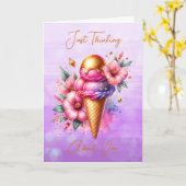 ピンクかわいらしと金ゴールドのアイス考えクリーム カード (黄色い花)