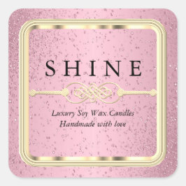 ピンクかわいらしと金ゴールドのラベルの正方形 スクエアシール
