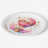 ピンクかわいらしと金ゴールドの熱気球パーソナライズされた ペーパープレート (アングル)