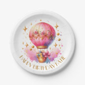 ピンクかわいらしと金ゴールドの熱気球パーソナライズされた ペーパープレート (正面)