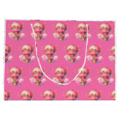 ピンクかわいらしと金ゴールドの熱気球パーソナライズされた ラージペーパーバッグ (裏面)