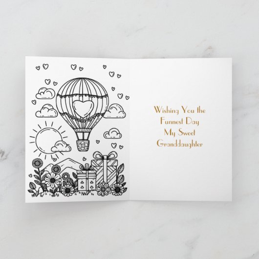 ピンクかわいらしと金ゴールドの熱気球誕生日 カード (内部)