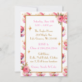 ピンクかわいらしと金ゴールドの熱気球誕生日 招待状 (裏面)