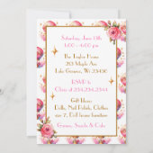 ピンクかわいらしと金ゴールドの熱気球誕生日 招待状 (裏面)