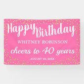 ピンクかわいらしと金ゴールドグリッター大人誕生日 横断幕 (横)