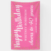 ピンクかわいらしと金ゴールドグリッター大人誕生日 横断幕 (縦)