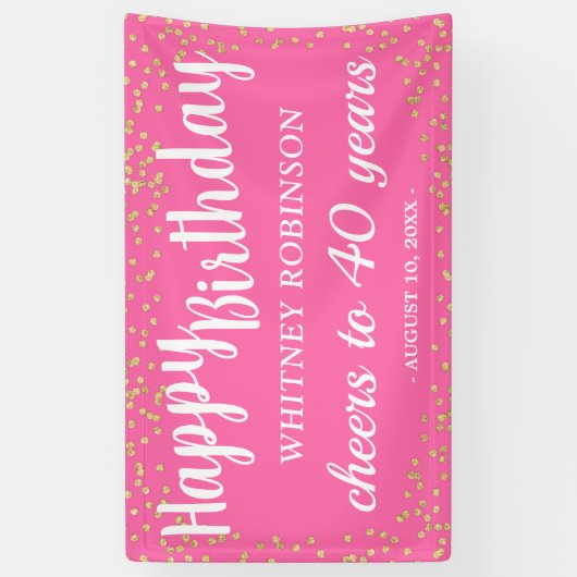 ピンクかわいらしと金ゴールドグリッター大人誕生日 横断幕 (縦)