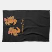 ピンクかわいらしと金ゴールドグリッター熱帯トゥーカンバード キッチンタオル (横)