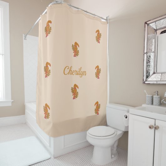 ピンクかわいらしと金ゴールドグリッター熱帯トゥーカンバード シャワーカーテン (インサイチュ)