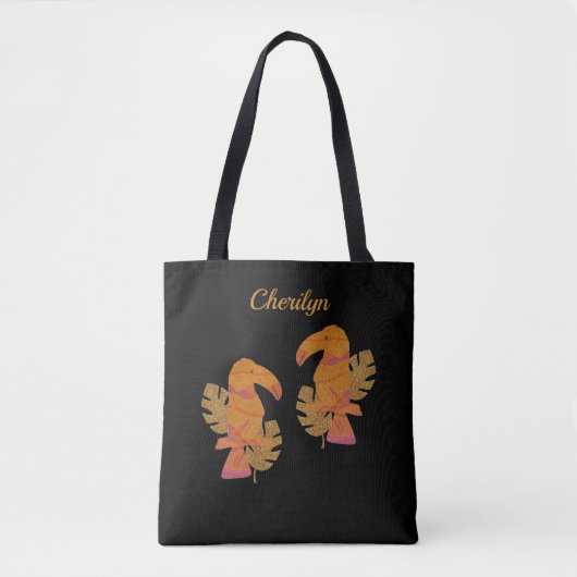 ピンクかわいらしと金ゴールドグリッター熱帯トゥーカンバード トートバッグ (正面)