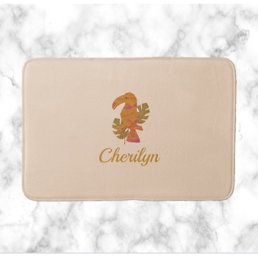 ピンクかわいらしと金ゴールドグリッター熱帯トゥーカンバード バスマット