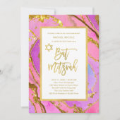 ピンクかわいらしと金ゴールドグード | バルミツワー 招待状 (正面)