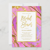 ピンクかわいらしと金ゴールドグード | ブライダルシャワー 招待状 (正面)
