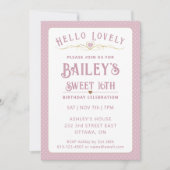 ピンクかわいらしと金ゴールドスウィート16誕生日 招待状 (正面)
