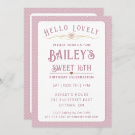 ピンクかわいらしと金ゴールドスウィート16誕生日 招待状