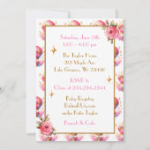 ピンクかわいらしと金ゴールドホットエアバルーン赤ちゃんシャワー 招待状 (裏面)