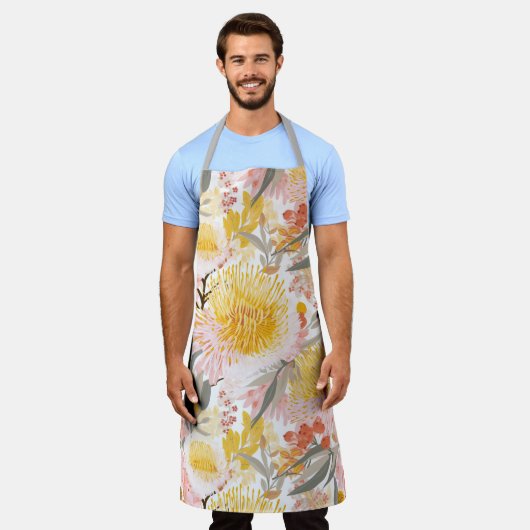 ピンクかわいらしと金ゴールド沿岸銀行フローラ エプロン (着用した状態)