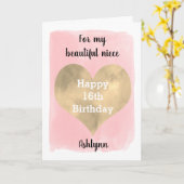 ピンクかわいらしと金ゴールド16誕生日姪 カード (黄色い花)