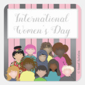 ピンクかわいらしと銀国際的色の女性の日 スクエアシール (正面)