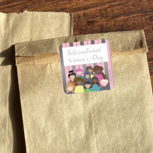 ピンクかわいらしと銀国際的色の女性の日 スクエアシール