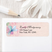 ピンクかわいらしと青のフローラ背景 ラベル (インサイチュ)