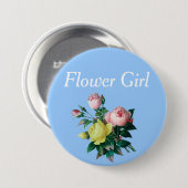 ピンクかわいらしと黄色のバラの花の少女 缶バッジ (正面&裏面)