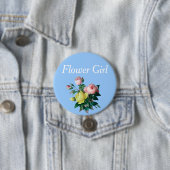 ピンクかわいらしと黄色のバラの花の少女 缶バッジ (インサイチュ)