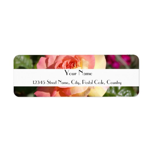 ピンクかわいらしと黄色のバラの花カスタム。 ラベル (正面)