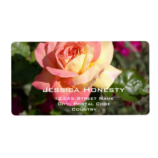 ピンクかわいらしと黄色のバラの花カスタム。 ラベル (正面)