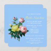 ピンクかわいらしと黄色のバラの花ブライダルシャワー 招待状 (正面/裏面)